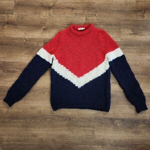 Faherty Red, White & Navy Chevron Knit Sweater